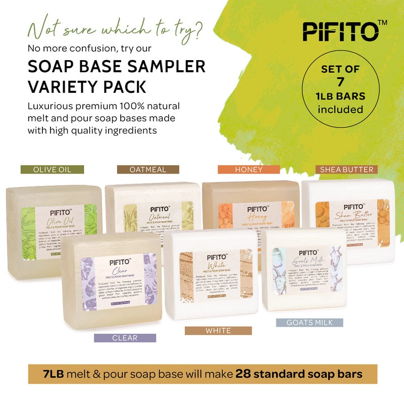 Pifito Melt and Pour Soap Base Sampler (7 lbs) â”‚ Assortment of 7 Bases (1lb ea) â”‚ Clear, White, Goats Milk, Shea Butter, Oatmeal, Honey, Olive Oil â”‚ Glycerin Soap Making Supplies - Image 2